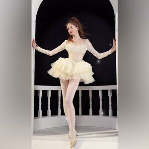 Swan dream corset dress asymmetrical hem